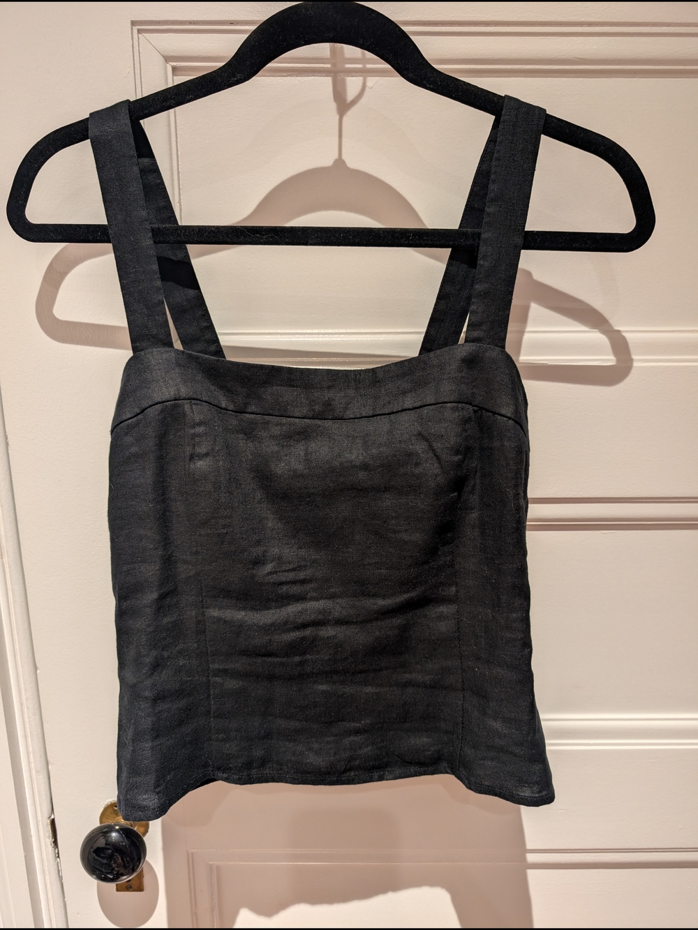 Quince Black 100% Linen Square-Neck Tank
